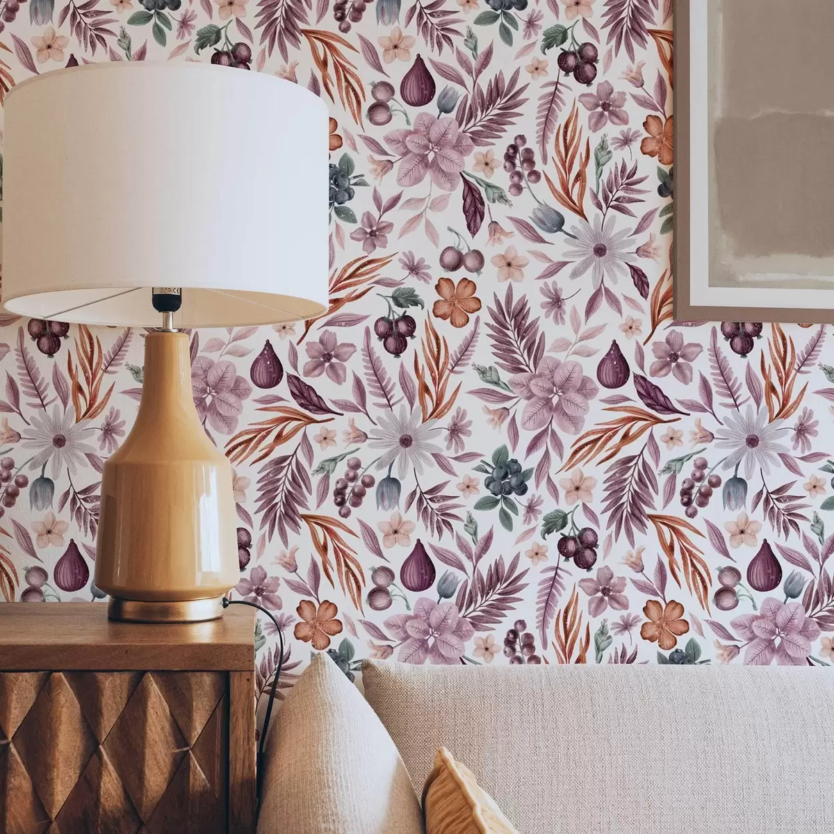 Позадина Светле бобице, цвеће и лишће у стилу акварела a00298