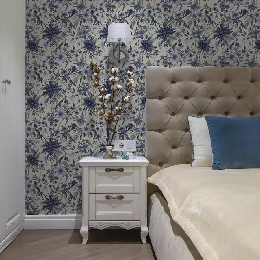 wall murals Плаво и сиво цвеће на светлој позадини a00304