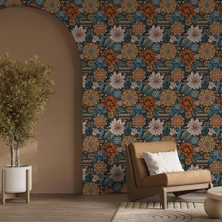 wall murals Светло декоративно цвеће са геометријским елементима a00305