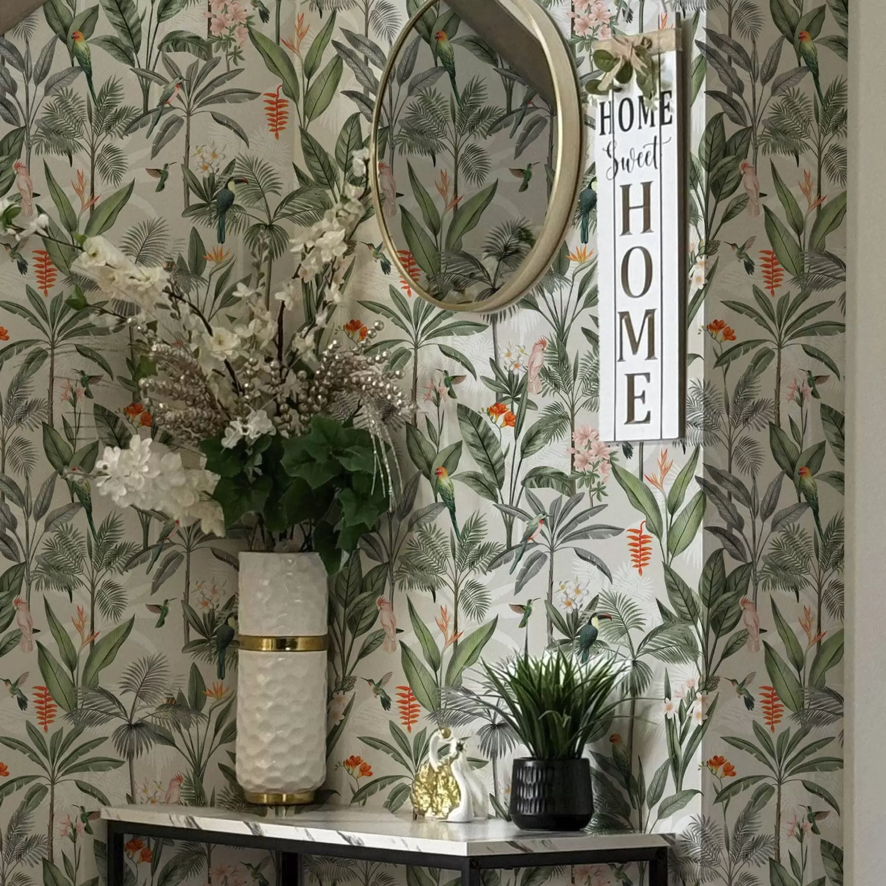 wall murals Тропске птице међу палминим листовима a00308