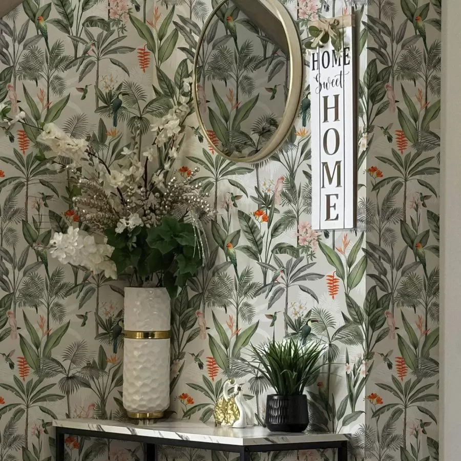 wall murals Тропске птице међу палминим листовима a00308