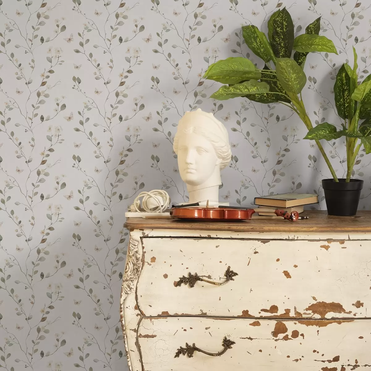 Позадина Танке гране са цвећем и лептирима на белој позадини a00342