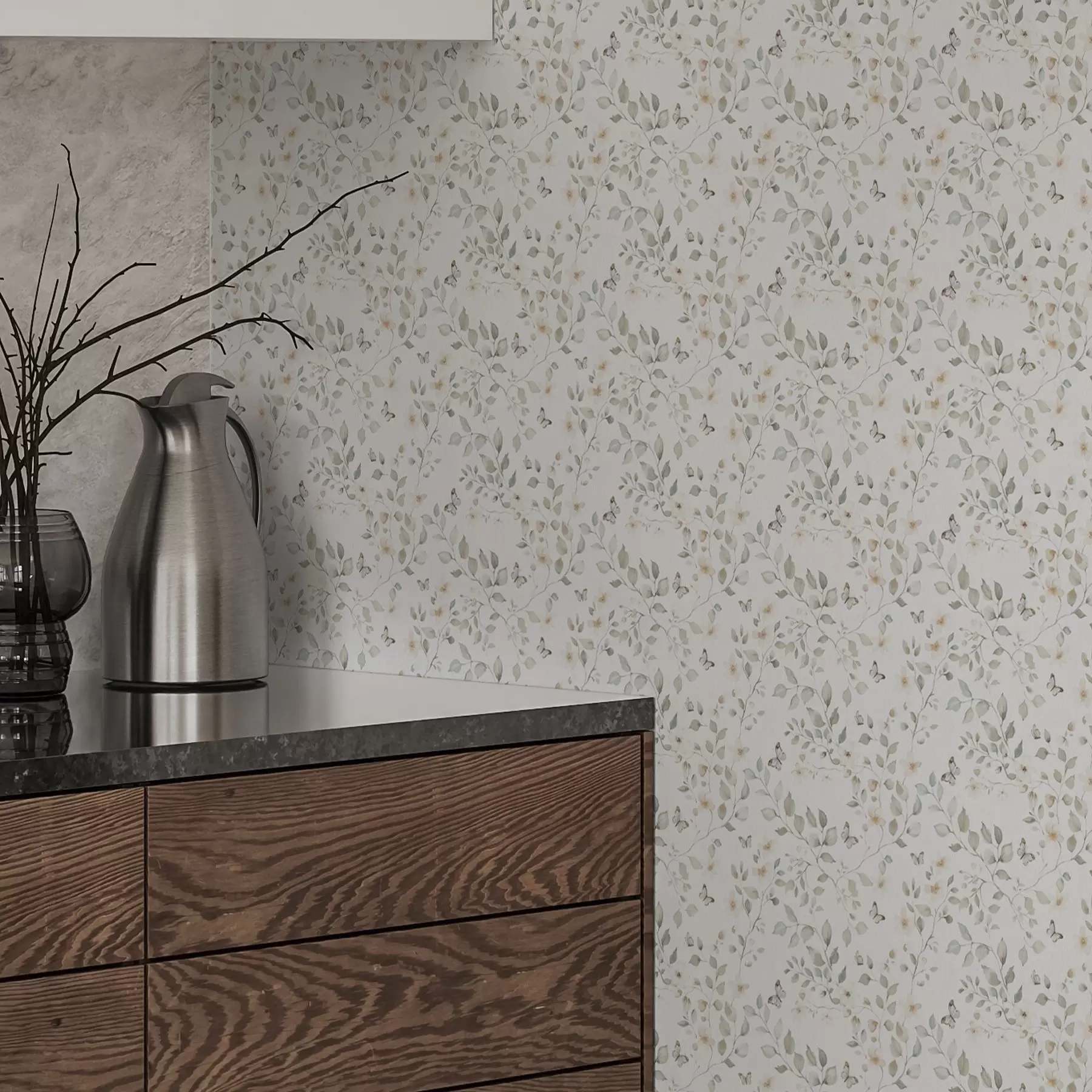 wall murals Лагане гране са лишћем и цвећем у малом понављању a00343