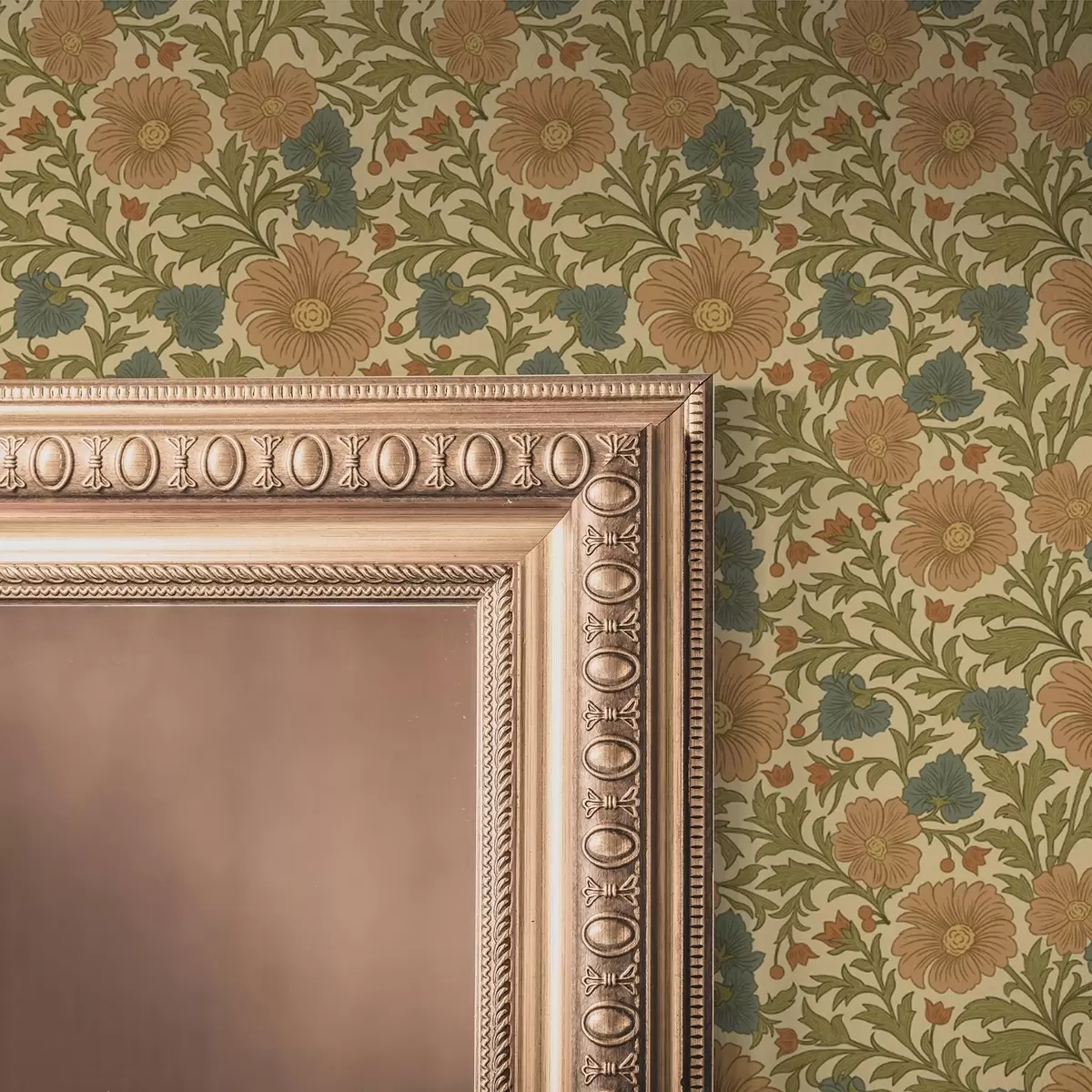 Позадина Наранџасто цвеће са листовима у стилу арт нувоа a00409