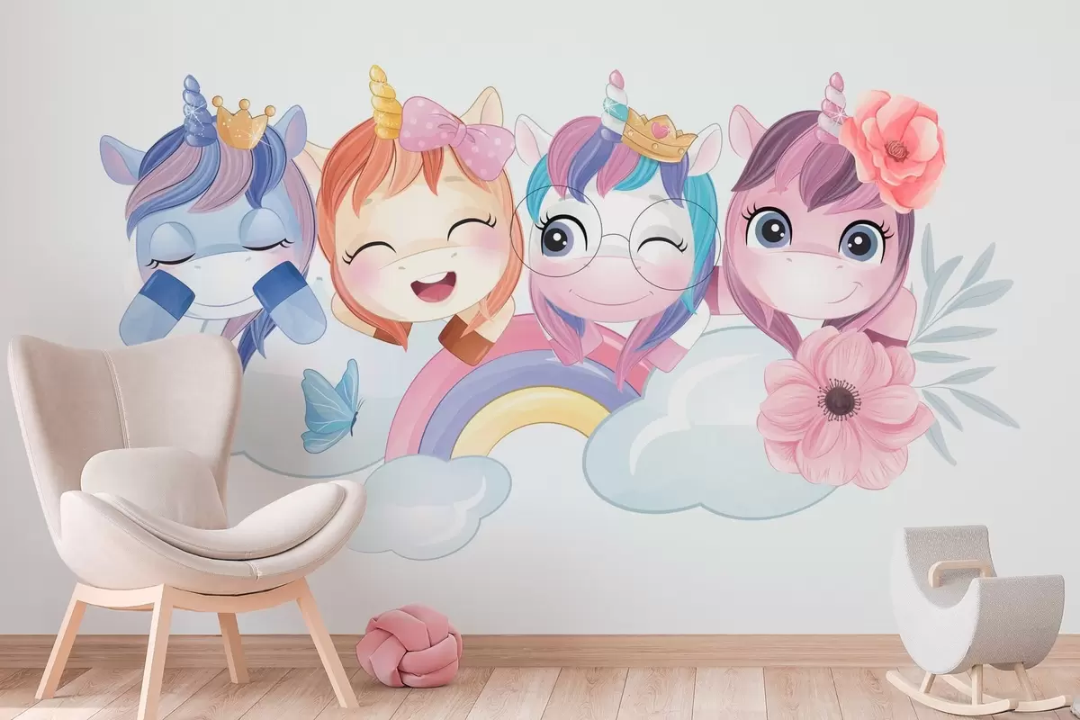 wall murals Слатки једнорози међу облацима и дугама w04298