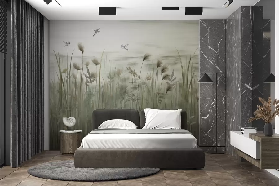 wall murals Лагана верзија травнатог пејзажа са ластавицама w04258