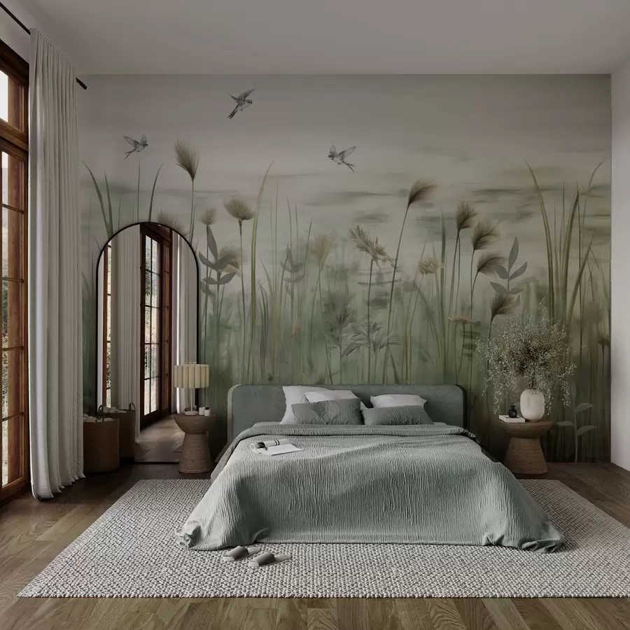 wall murals Лагана верзија травнатог пејзажа са ластавицама w04258