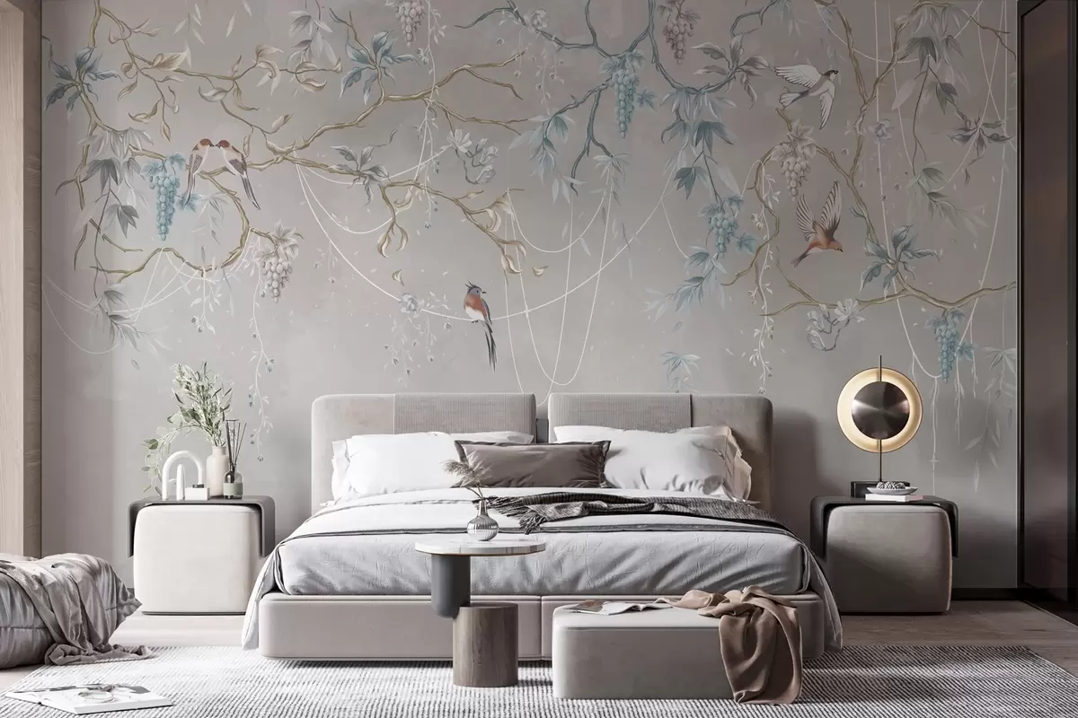wall murals Варијанта са веома светлом позадином и плавим акцентима w04302v2