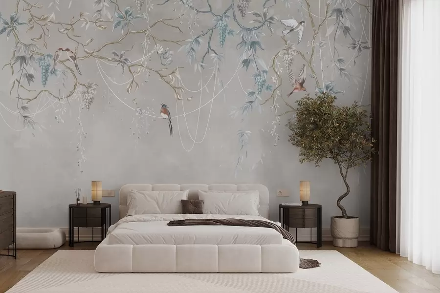 wall murals Варијанта са веома светлом позадином и плавим акцентима w04302v2
