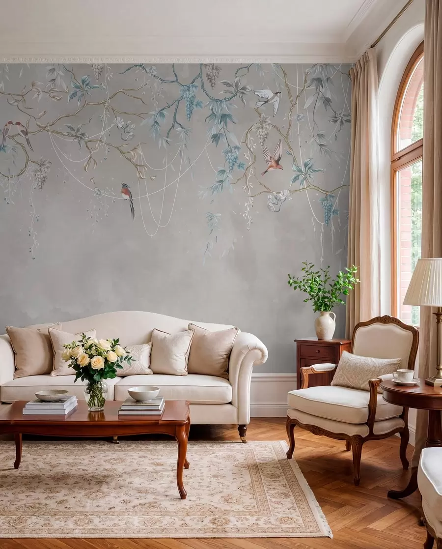 wall murals Варијанта са веома светлом позадином и плавим акцентима w04302v2