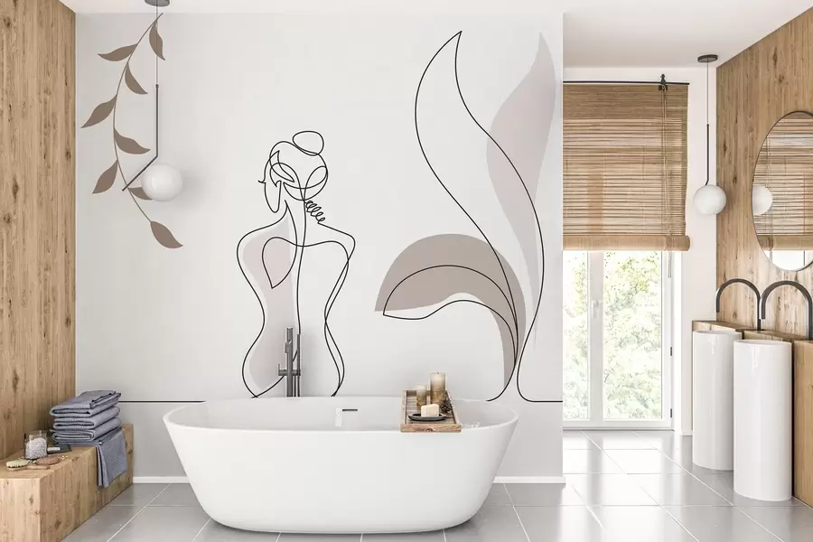 wall murals линеарна силуета жене и лишћа w04303