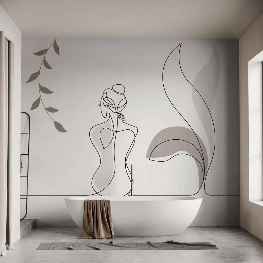 wall murals линеарна силуета жене и лишћа w04303