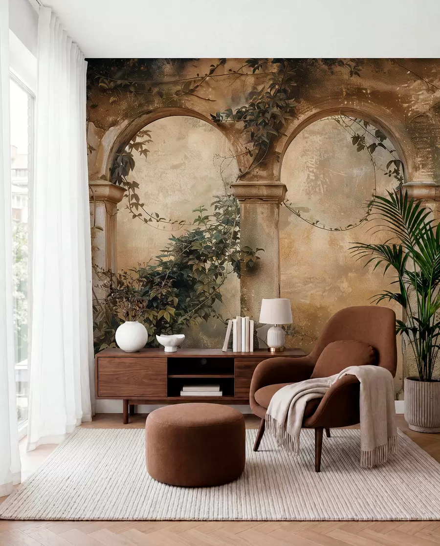 wall murals обојени ретро лукови са бршљаном w04304