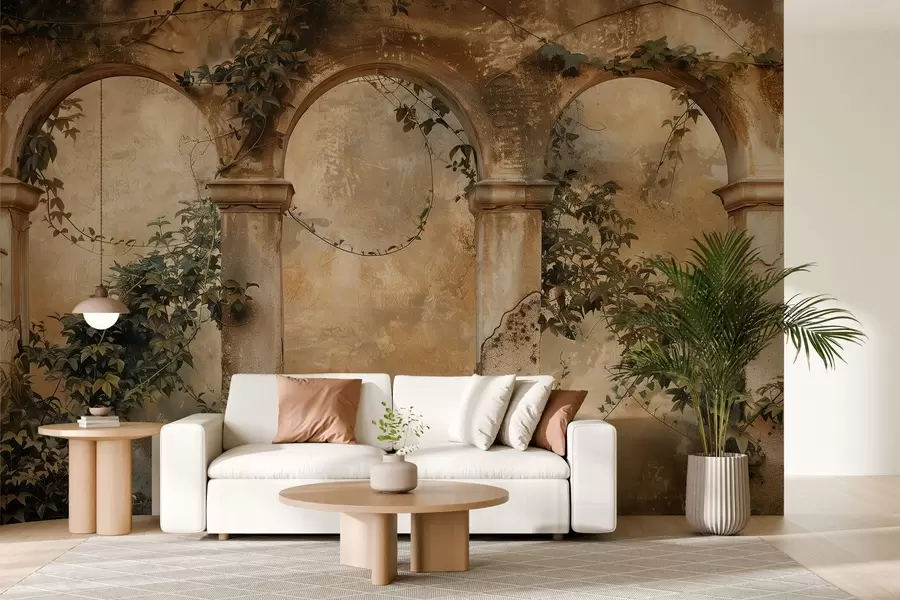 wall murals обојени ретро лукови са бршљаном w04304