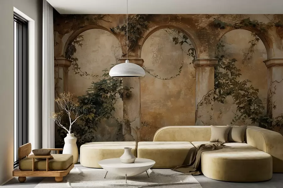 wall murals обојени ретро лукови са бршљаном w04304