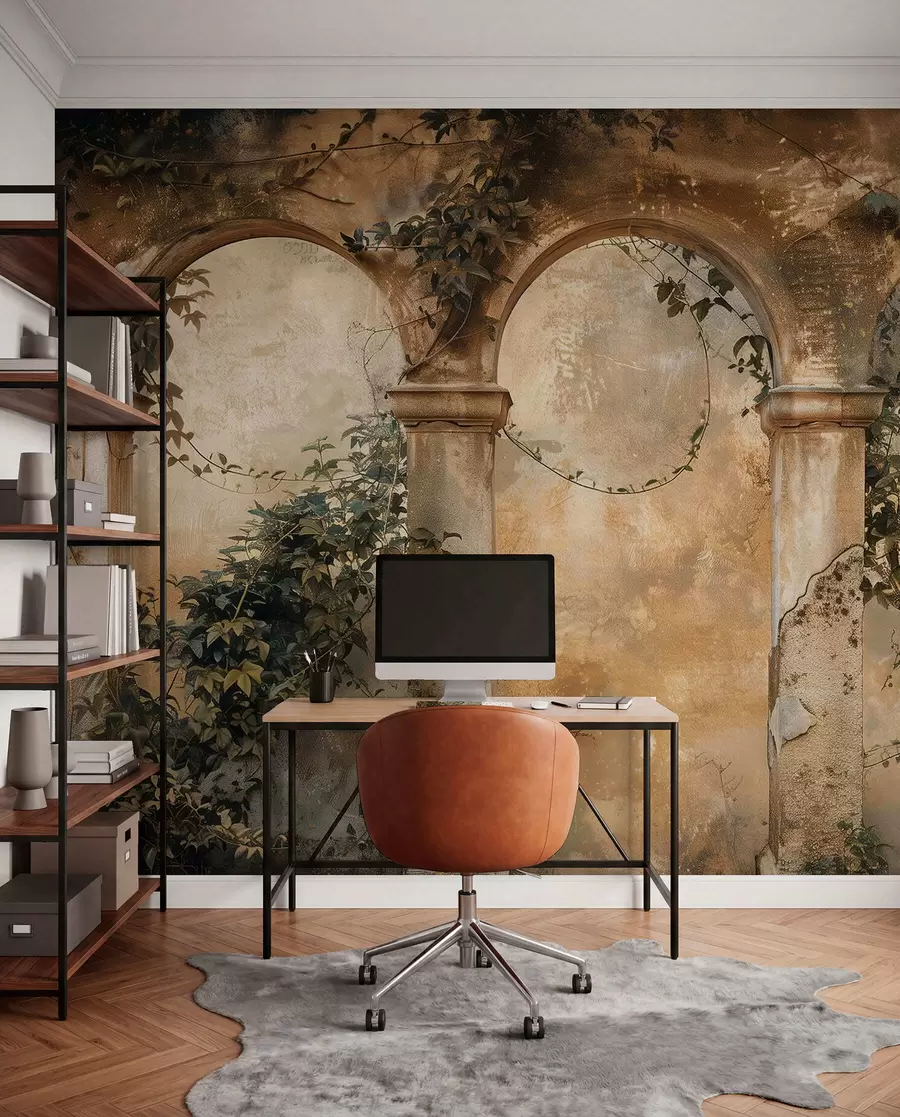 wall murals обојени ретро лукови са бршљаном w04304