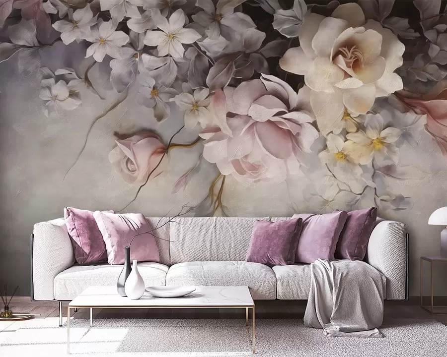 wall murals Велико цвеће виси низ зид на бетонској позадини w09184