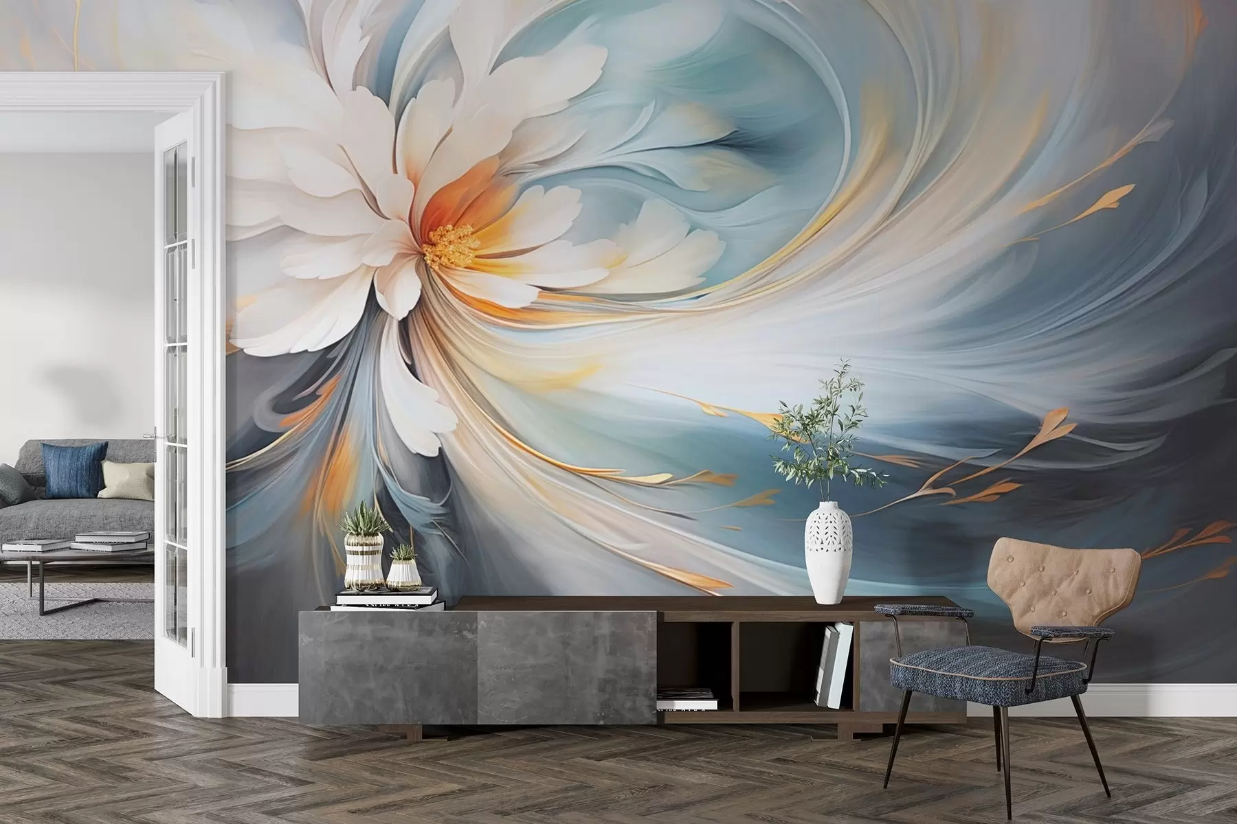 wall murals Апстрактни цвет у нежним плавим и наранџастим тоновима w09270