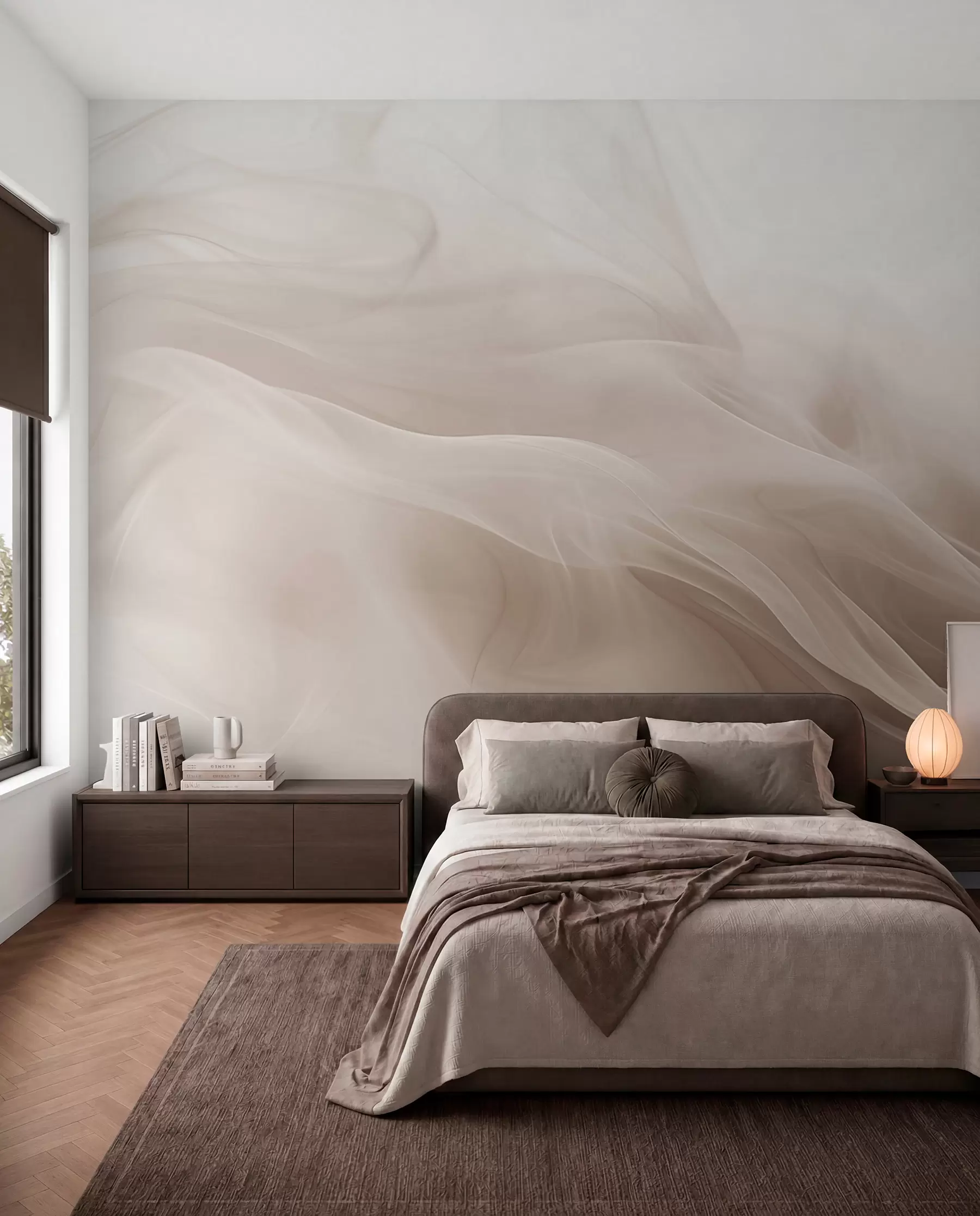 wall murals Меки беж димљени таласи у апстрактном стилу w09273v1