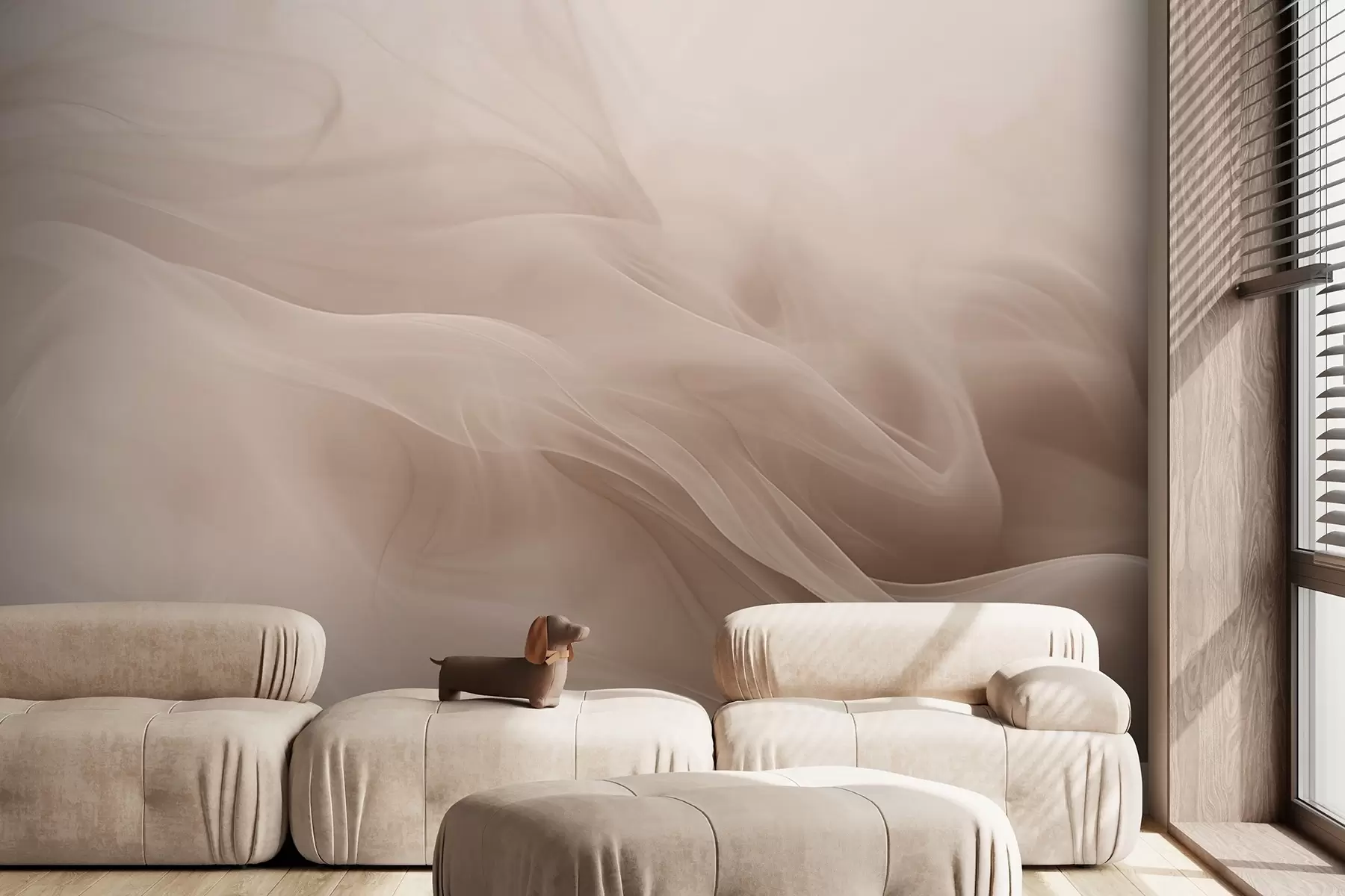wall murals Меки беж димљени таласи у апстрактном стилу w09273v1
