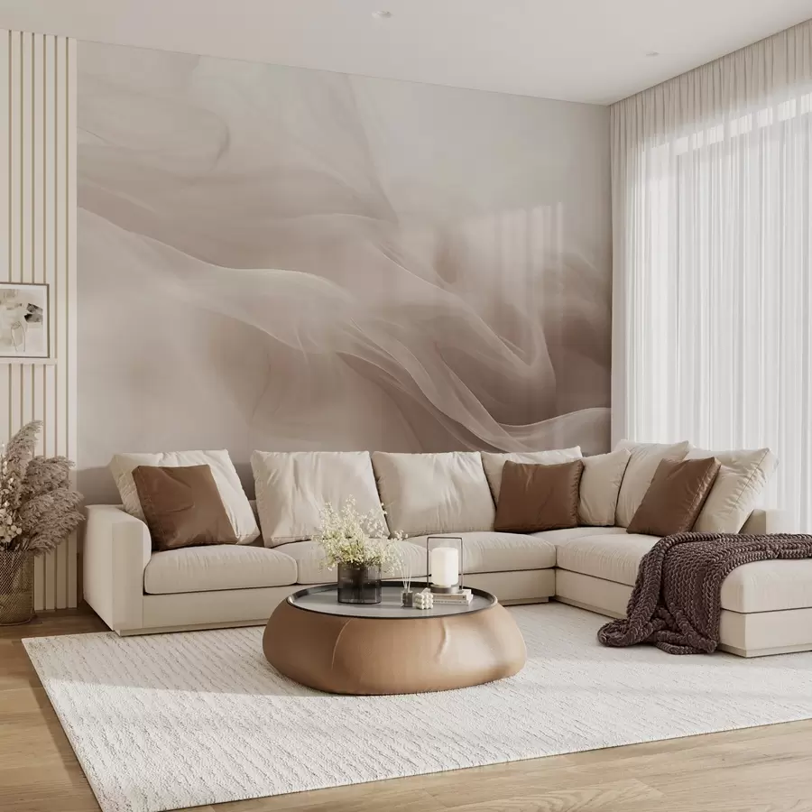 wall murals Меки беж димљени таласи у апстрактном стилу w09273v1