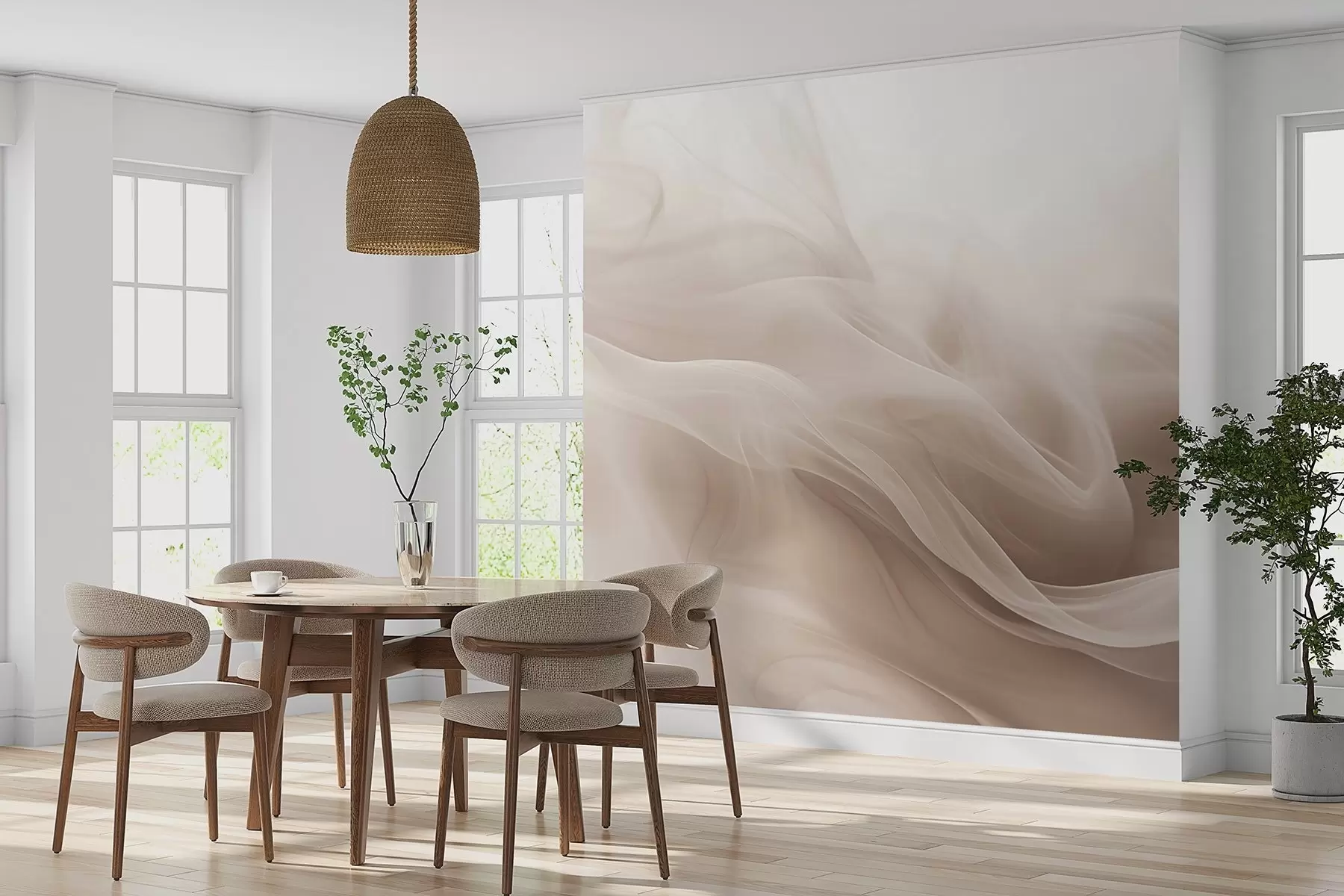 wall murals Меки беж димљени таласи у апстрактном стилу w09273v1