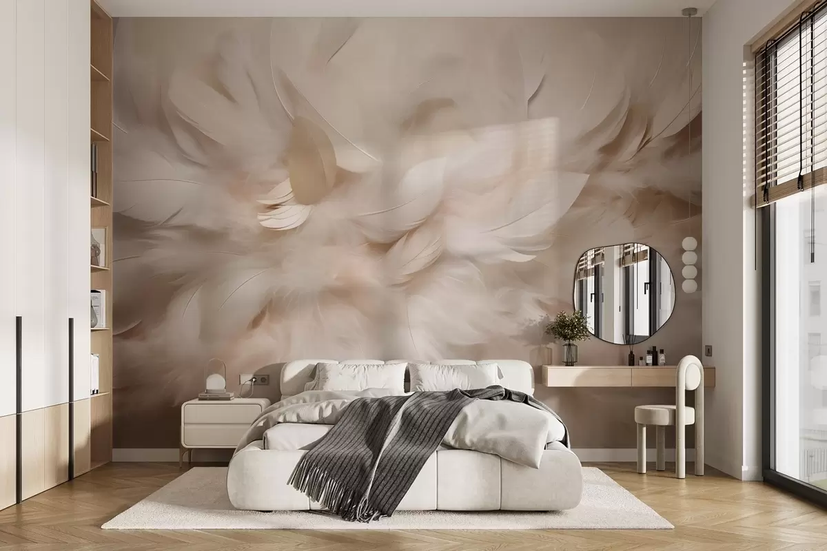 wall murals Пахуљасто перје и паперје у кремастим нијансама w09274