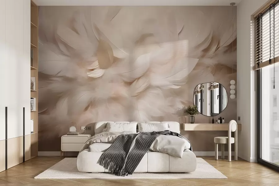 wall murals Пахуљасто перје и паперје у кремастим нијансама w09274