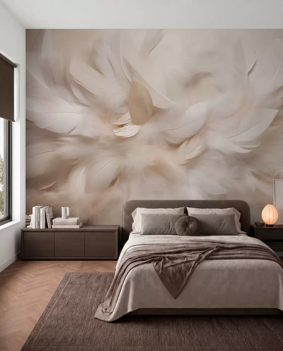 wall murals Пахуљасто перје и паперје у кремастим нијансама w09274