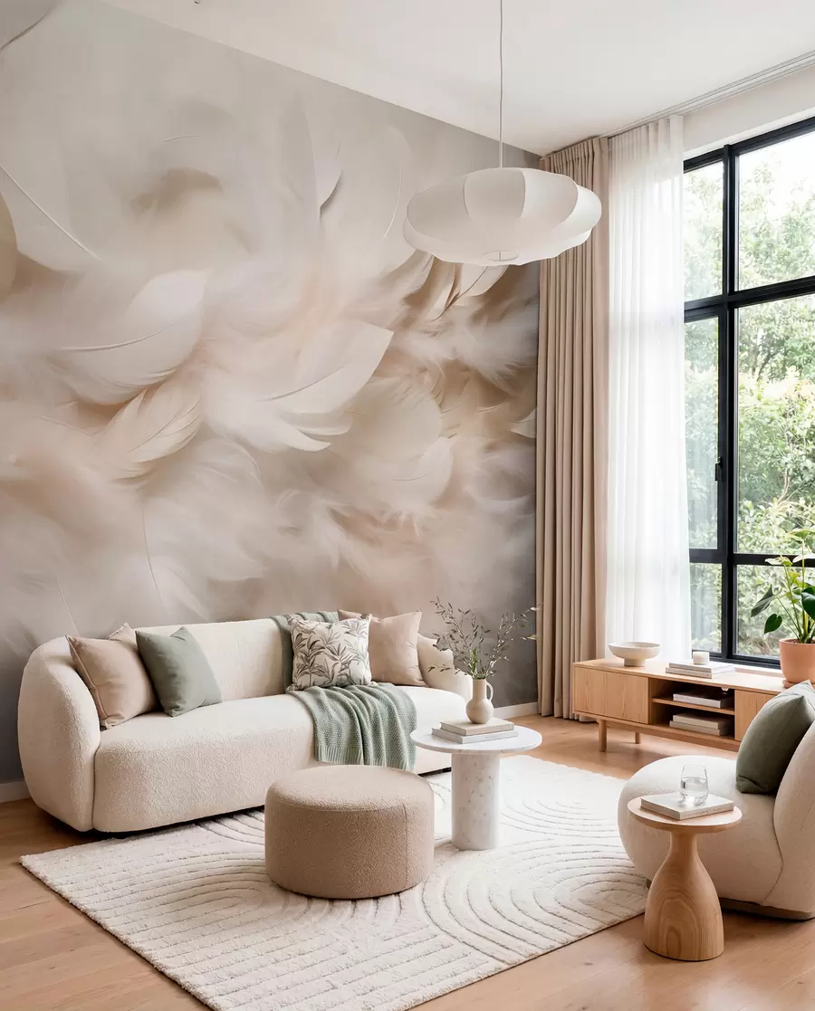 wall murals Пахуљасто перје и паперје у кремастим нијансама w09274