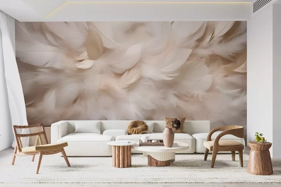 wall murals Пахуљасто перје и паперје у кремастим нијансама w09274