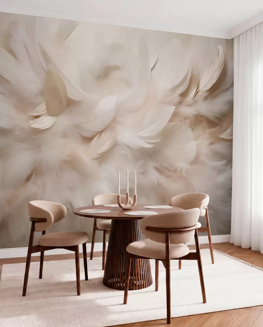 wall murals Пахуљасто перје и паперје у кремастим нијансама w09274