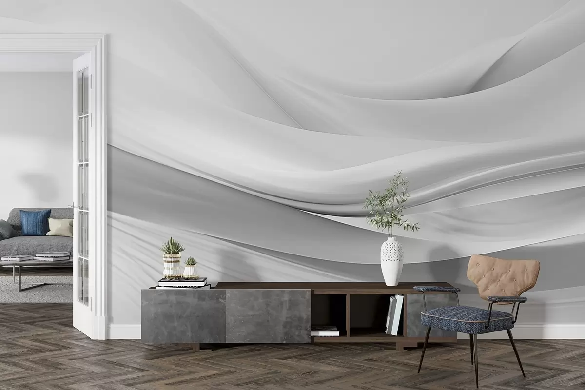 wall murals Сиви таласи од тканине у минималистичком апстрактном стилу w09279v1