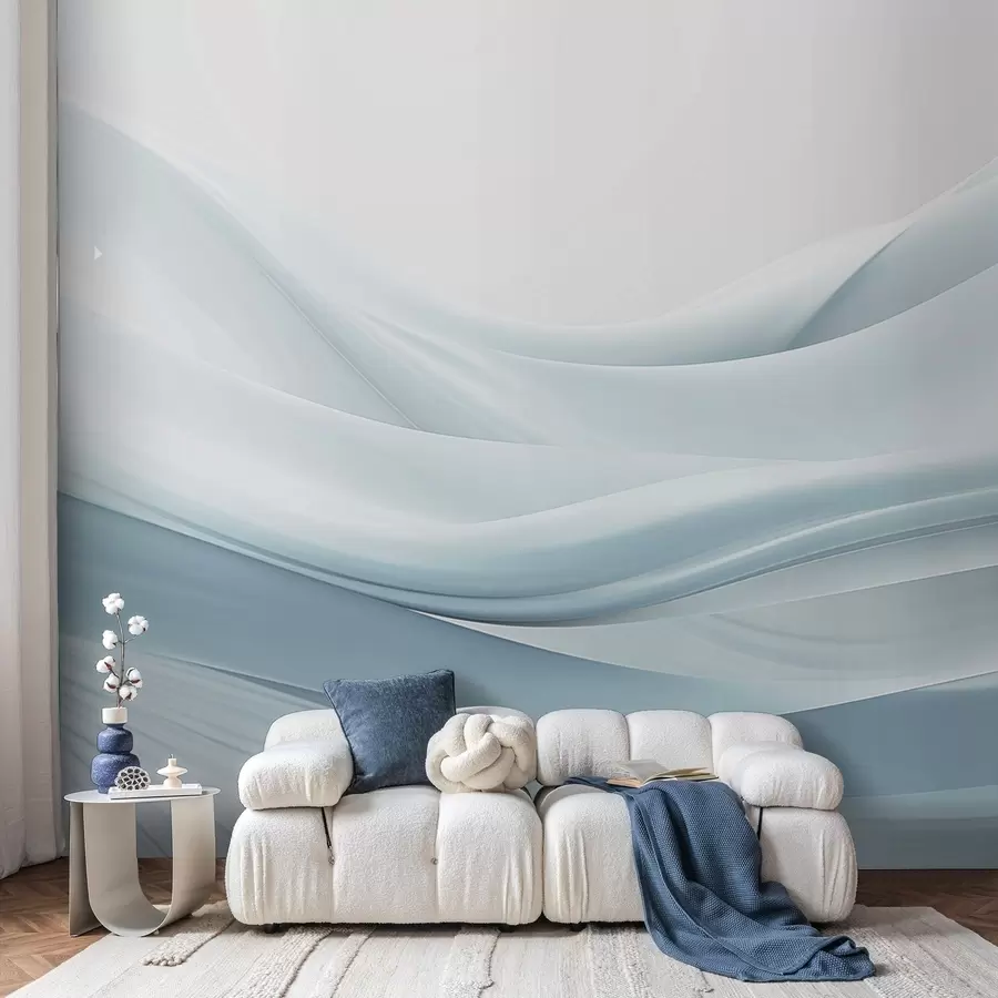 wall murals Плави таласи од тканине у минималистичком апстрактном стилу w09279v2
