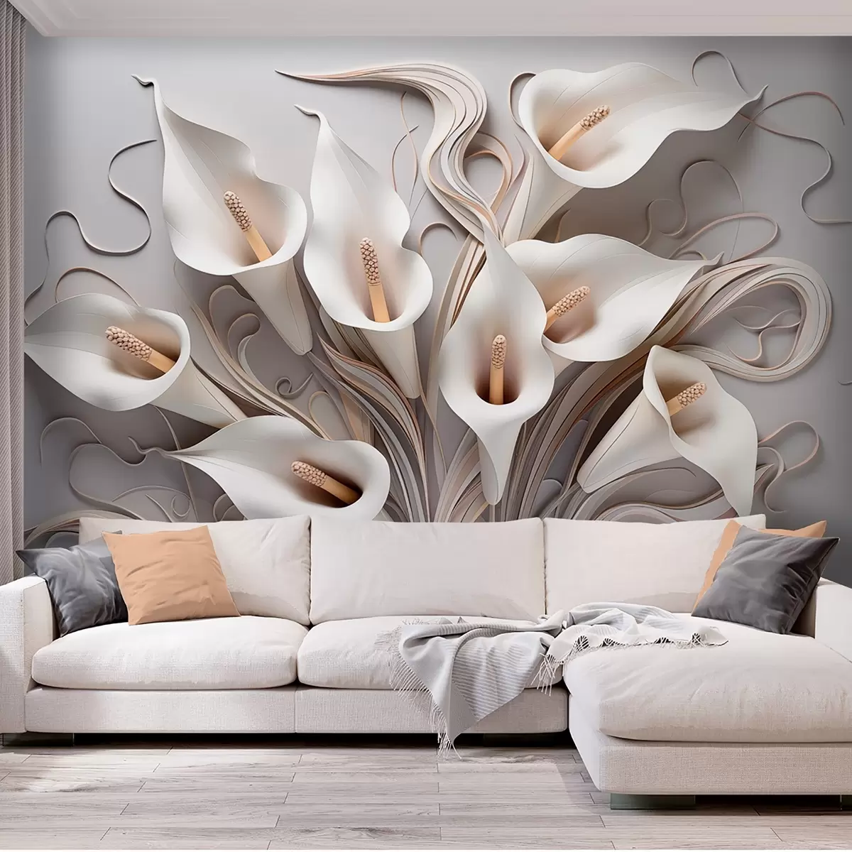 wall murals Волуметријске кале у кремастим тоновима са 3Д ефектом w09281