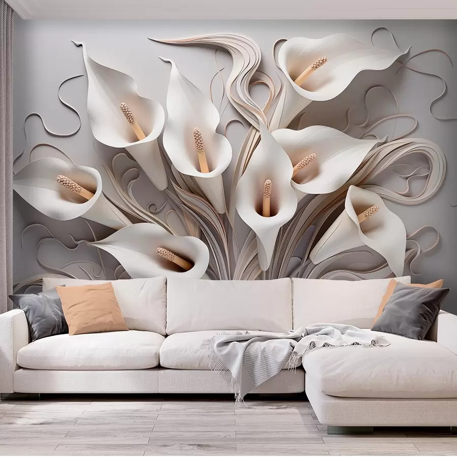 wall murals Волуметријске кале у кремастим тоновима са 3Д ефектом w09281