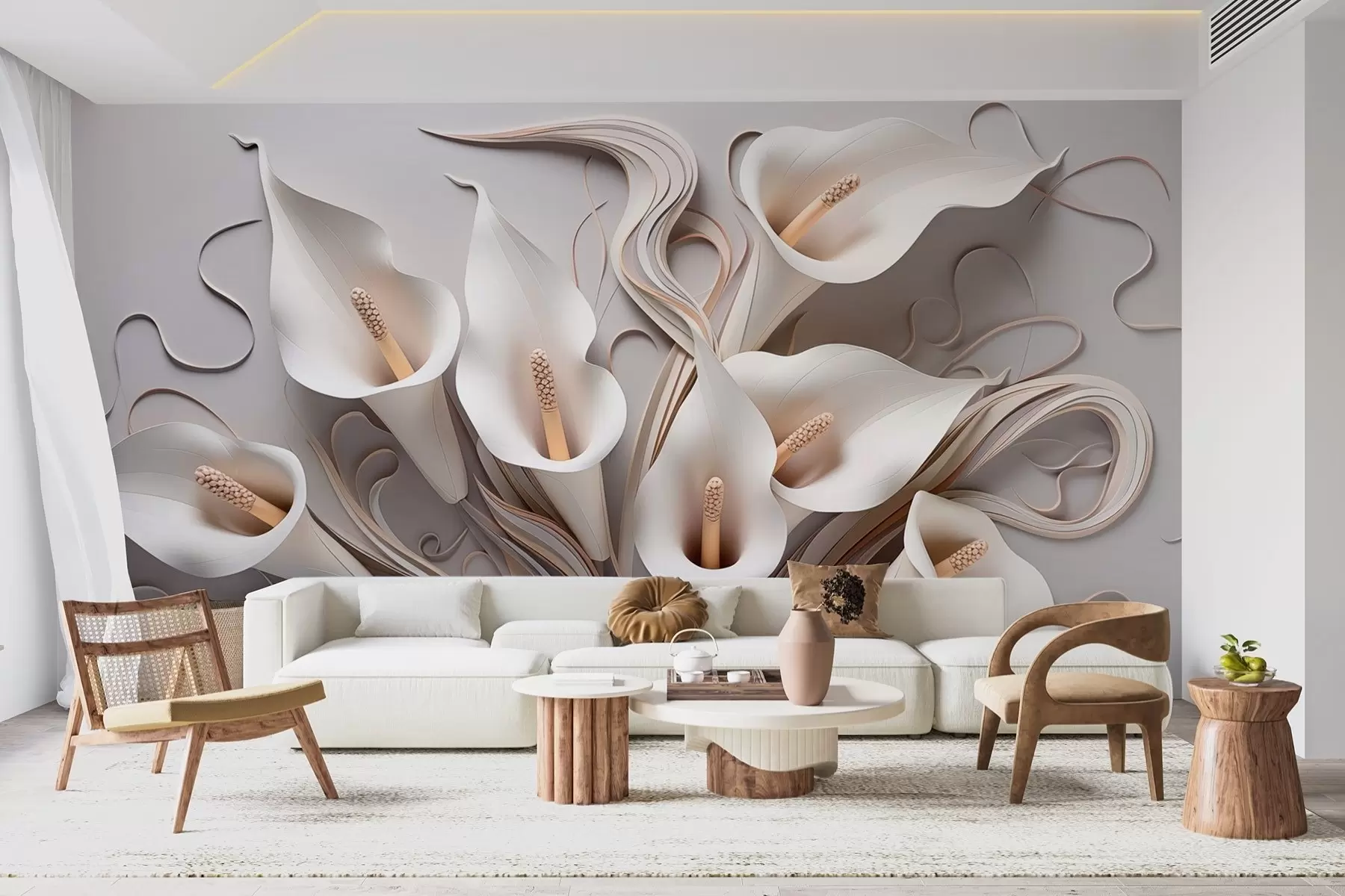 wall murals Волуметријске кале у кремастим тоновима са 3Д ефектом w09281