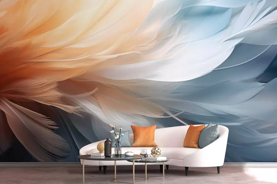wall murals Нежно перје у наранџастим и плавим градијентним тоновима w09282