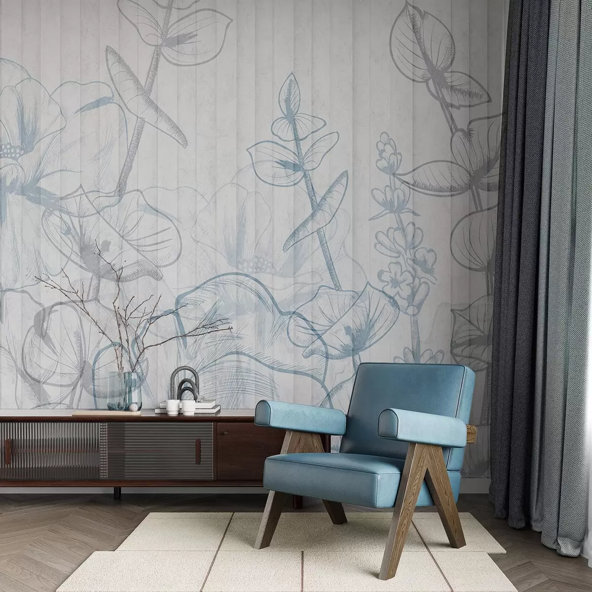 wall murals Силуете биљака на бетонској позадини w04327v1