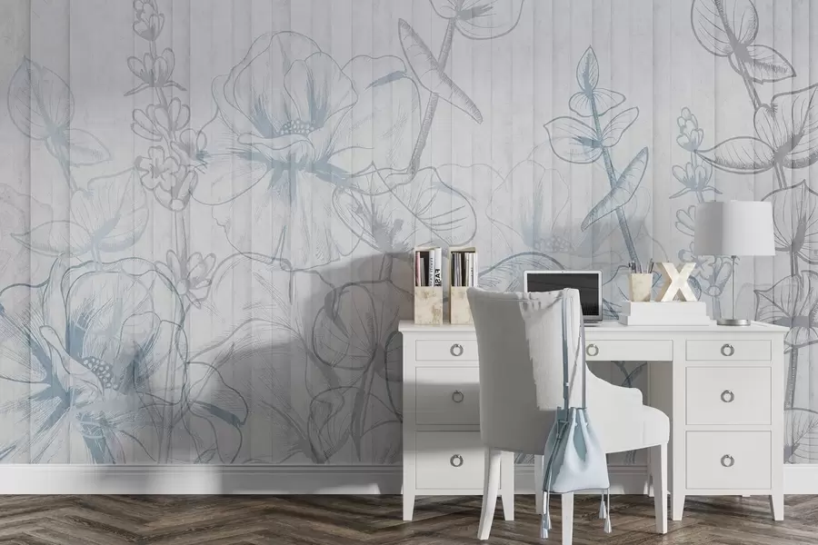 wall murals Силуете биљака на бетонској позадини w04327v1