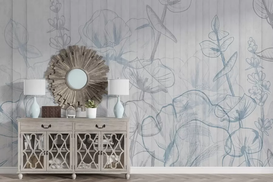 wall murals Силуете биљака на бетонској позадини w04327v1