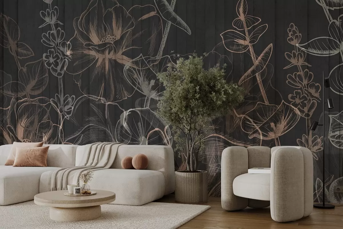 wall murals Силуете биљака на бетонској позадини w04327v2