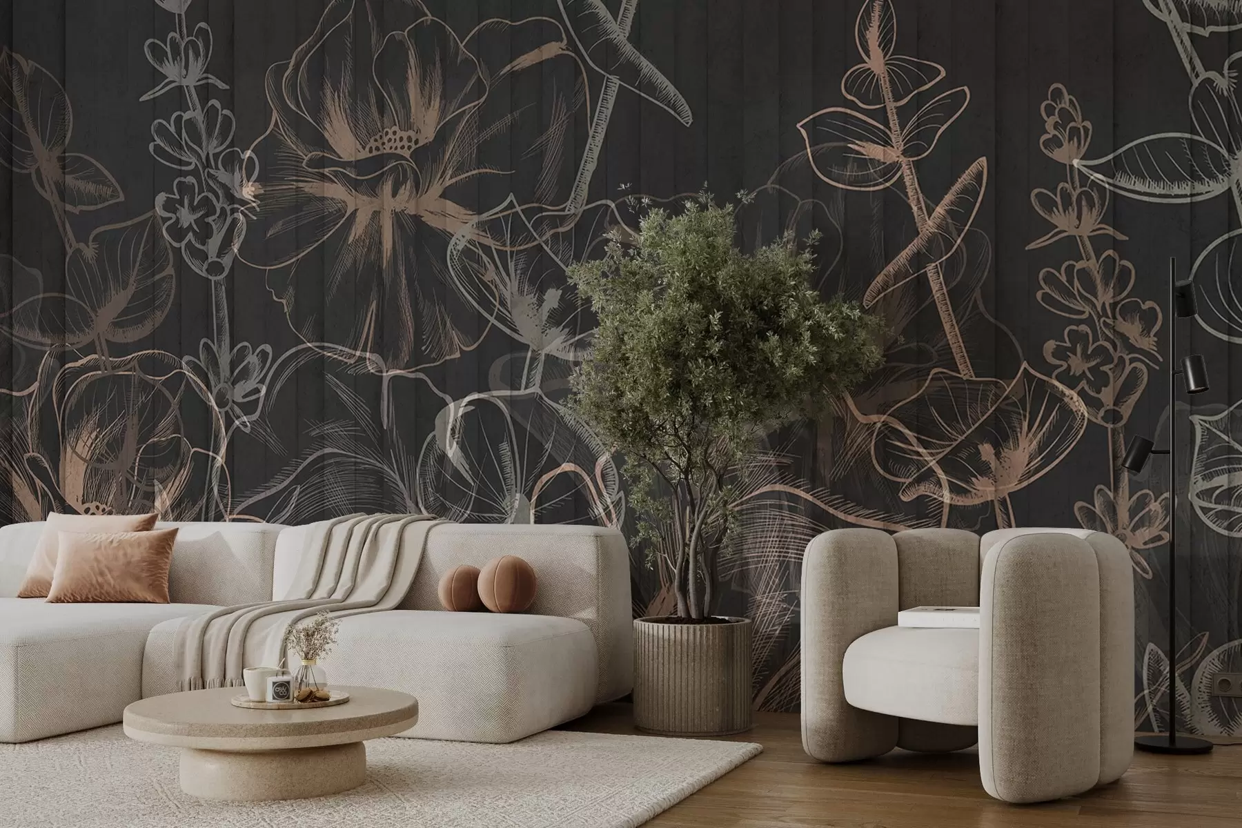 wall murals Силуете биљака на бетонској позадини w04327v2
