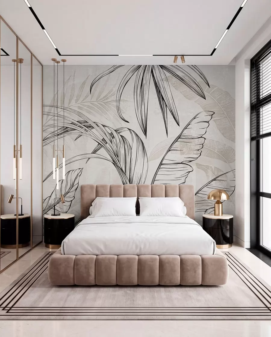 wall murals Лишће на позадини са имитацијом замућења и текстуре w04362