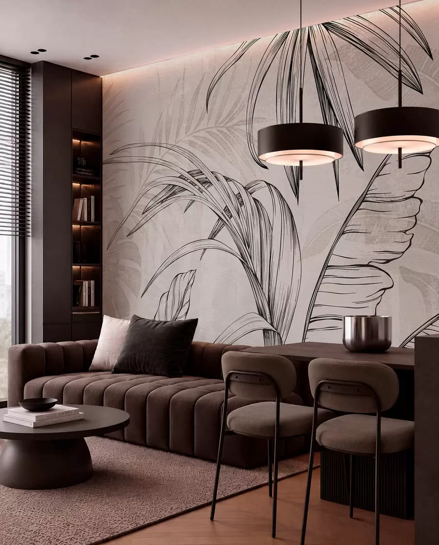 wall murals Лишће на позадини са имитацијом замућења и текстуре w04362