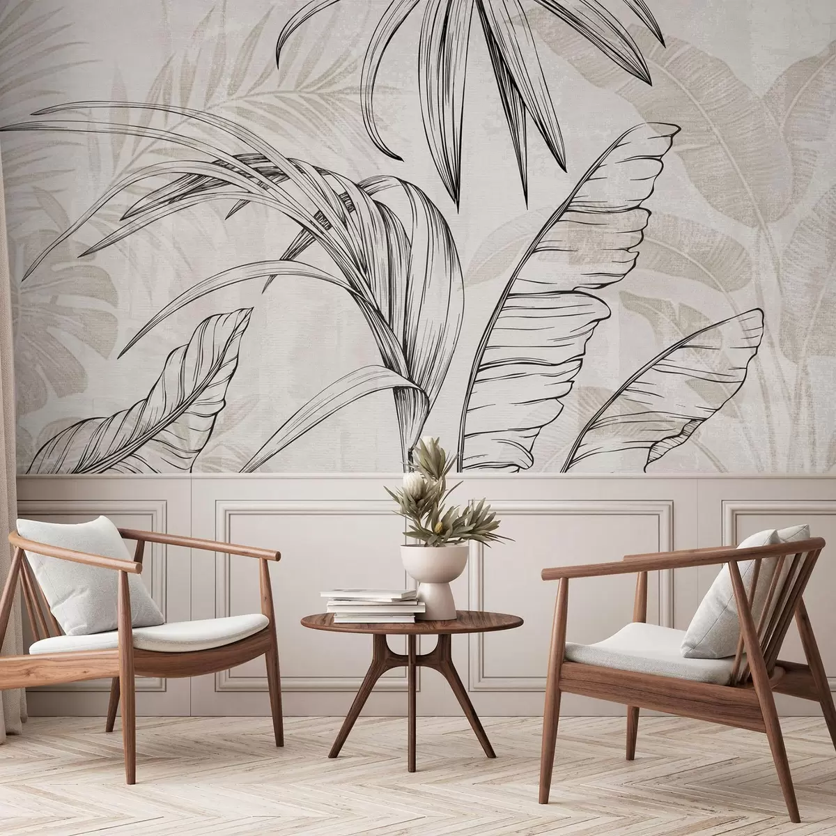 wall murals Лишће на позадини са имитацијом замућења и текстуре w04362