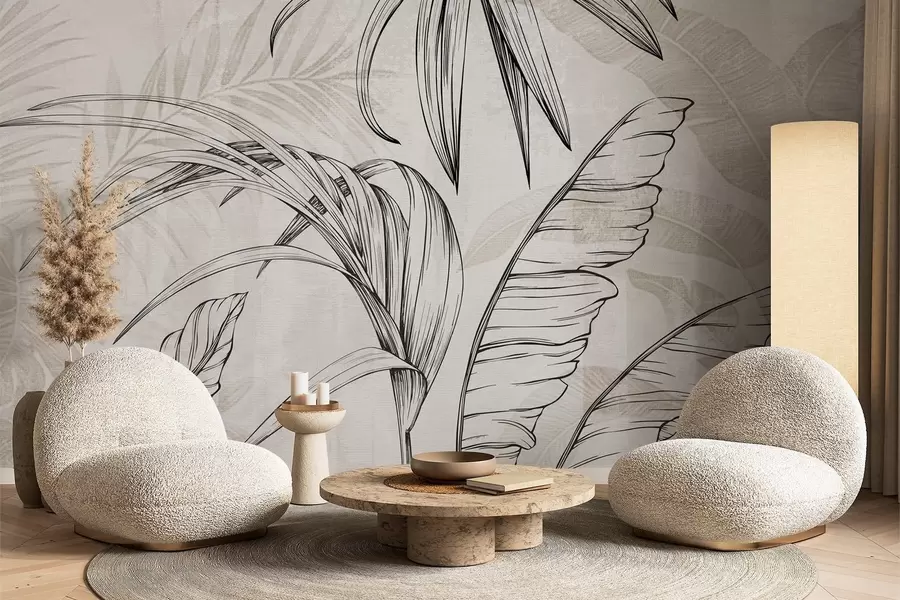 wall murals Лишће на позадини са имитацијом замућења и текстуре w04362