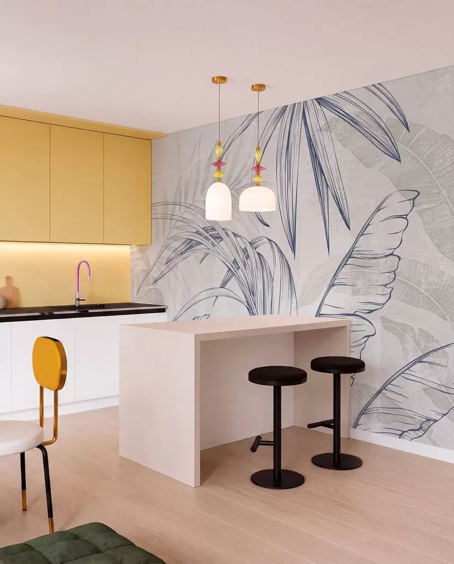 wall murals Лишће на позадини са имитацијом замућења и текстуре w04362v1