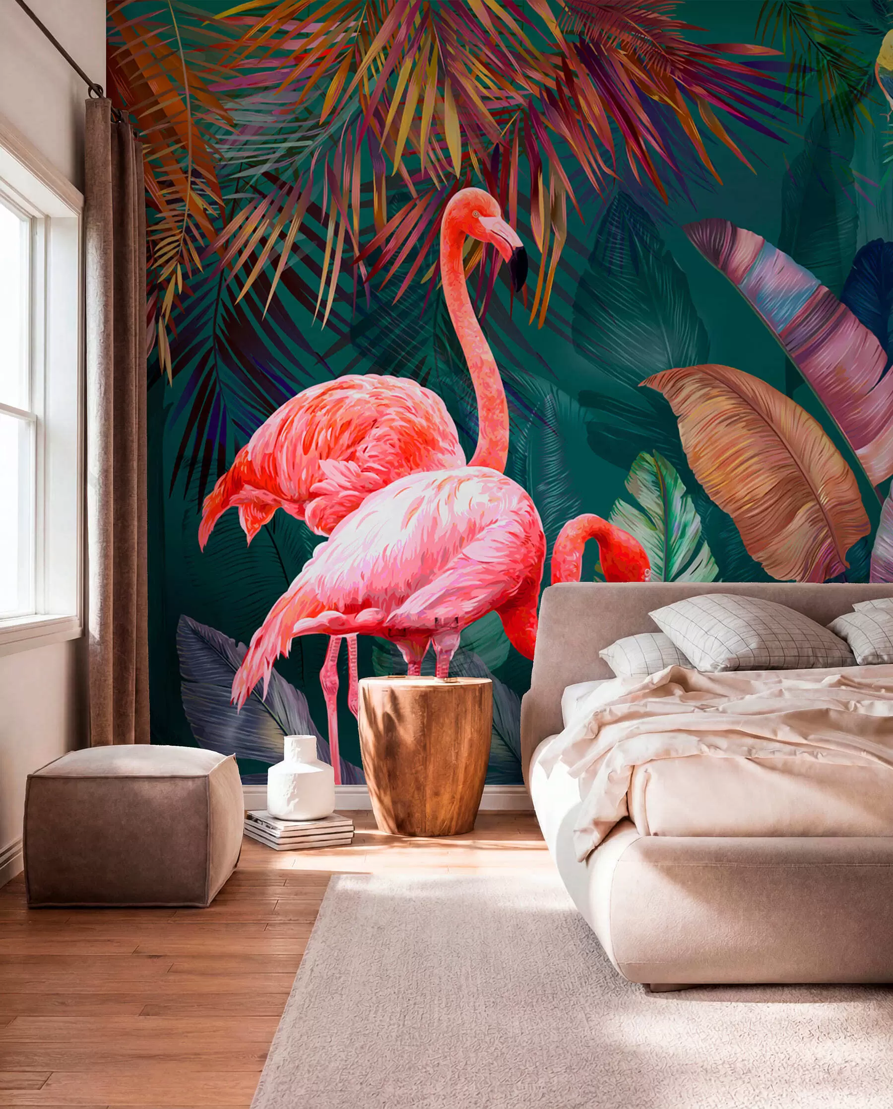 wall murals Фламингос у обојеном тропима u80403