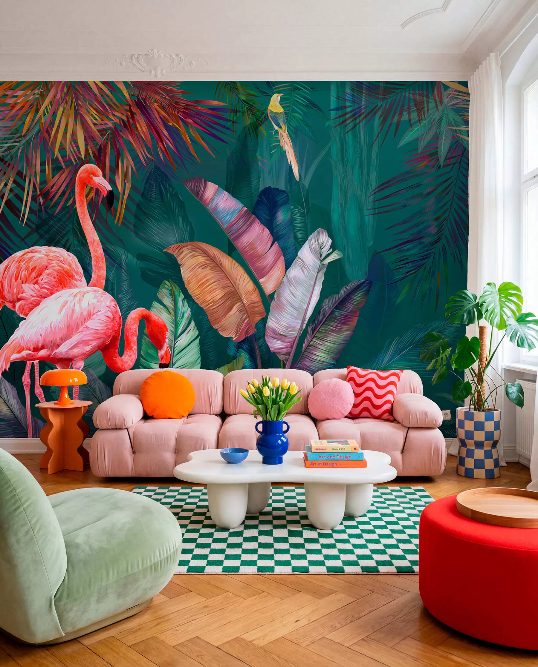 wall murals Фламингос у обојеном тропима u80403